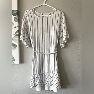 MIDI white dress with blue stripes, size S